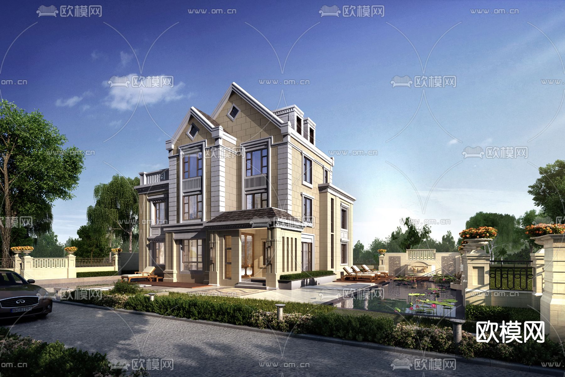 欧式独栋别墅外观3d模型下载