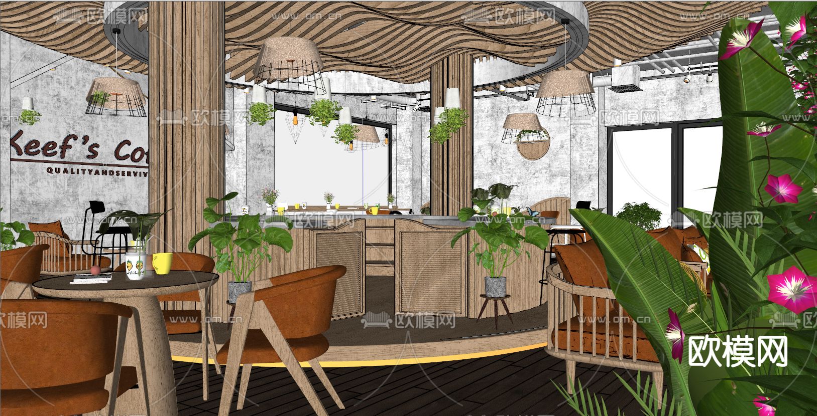 东南亚原木咖啡厅su模型下载_ID11398744_sketchup模型下载-欧模网