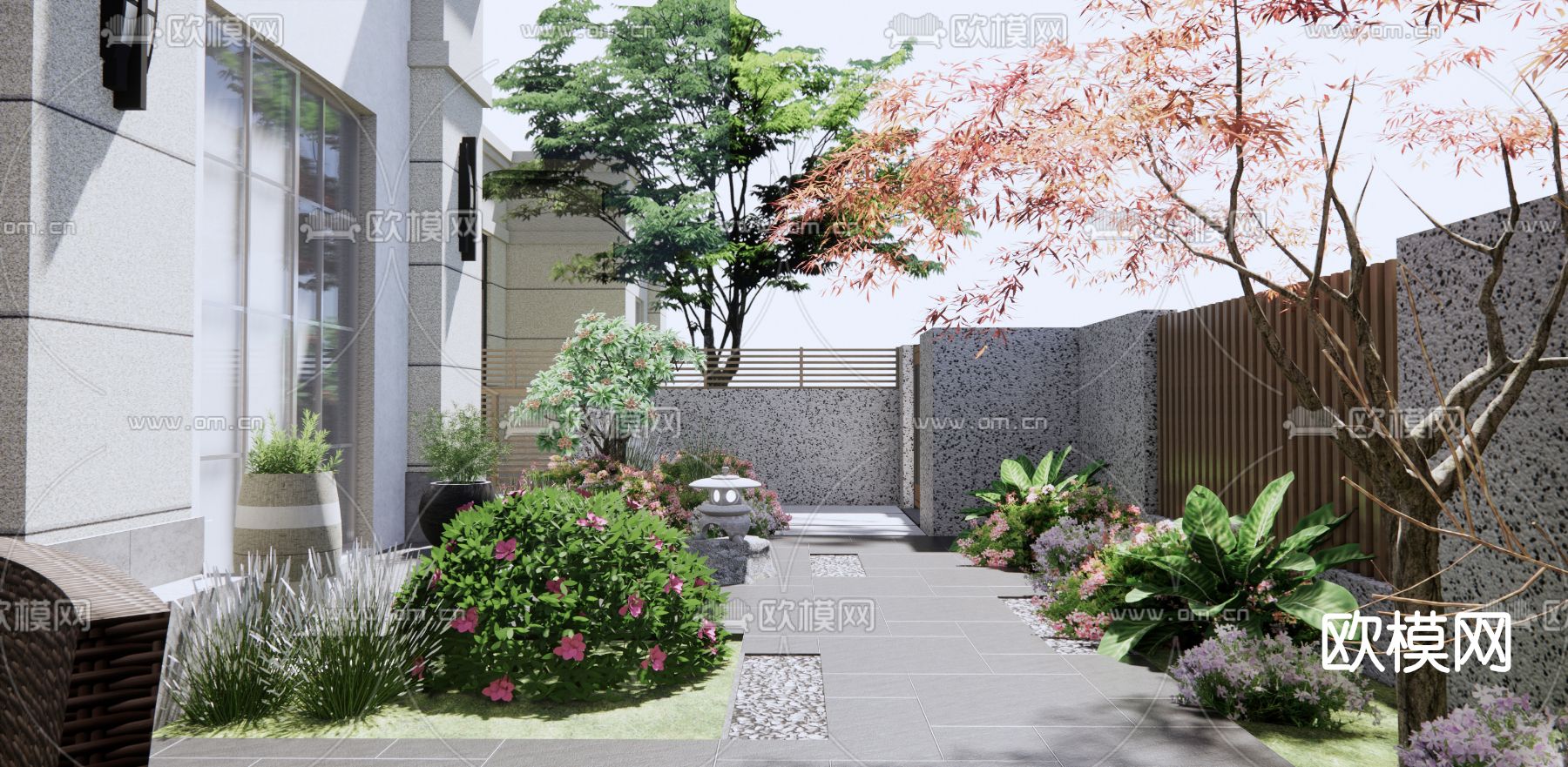 现代庭院花园su模型