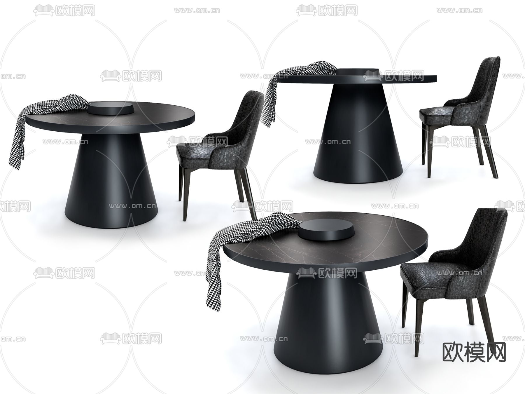 现代圆形餐桌椅su模型下载（渲染图1）