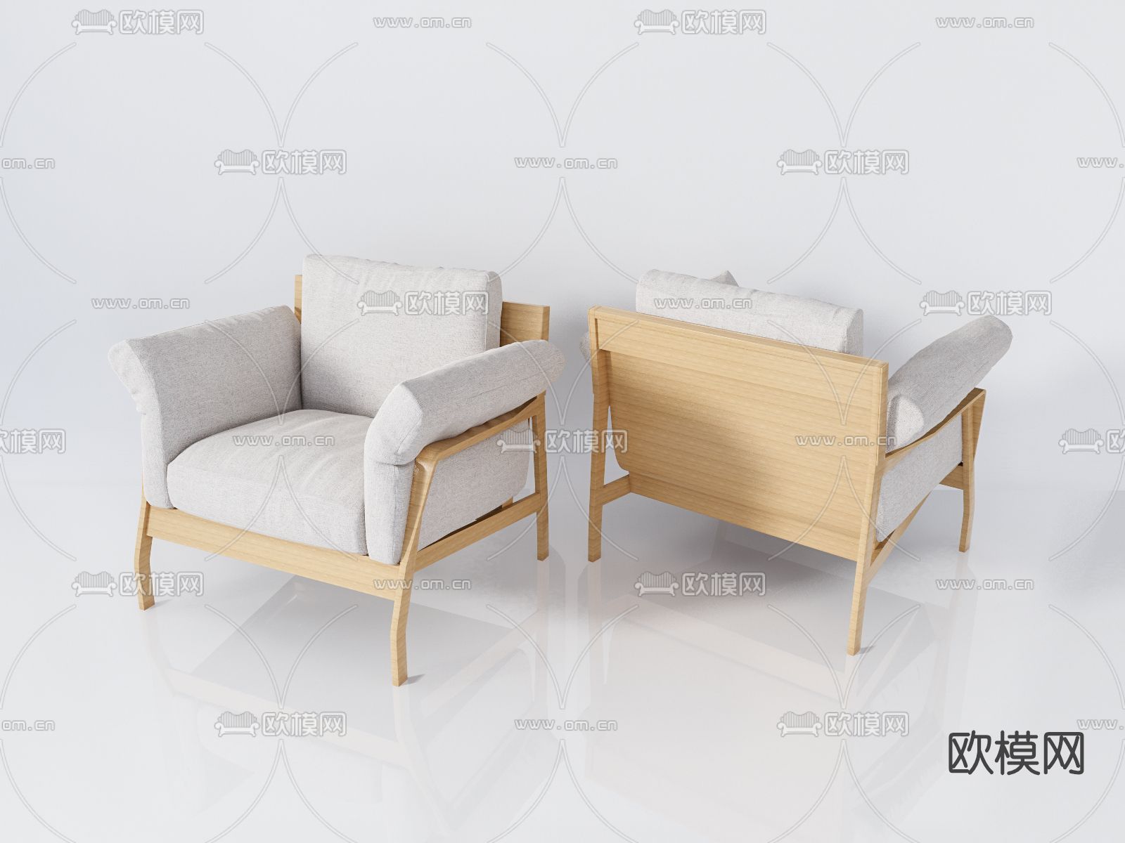 日式实木休闲沙发su模型下载（渲染图1）
