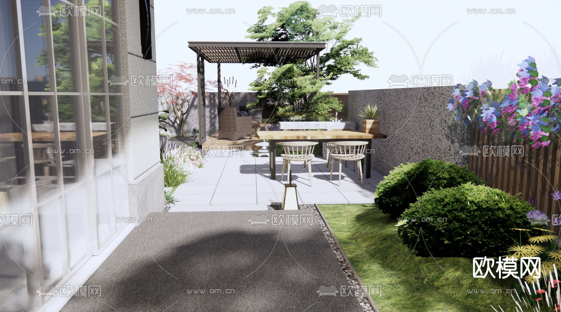 现代庭院花园su模型