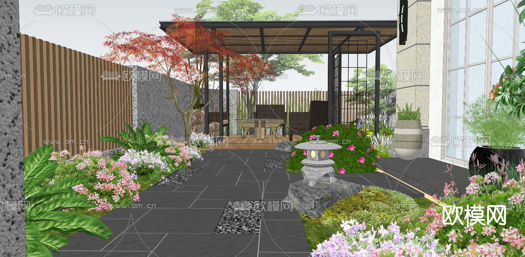 现代庭院花园su模型