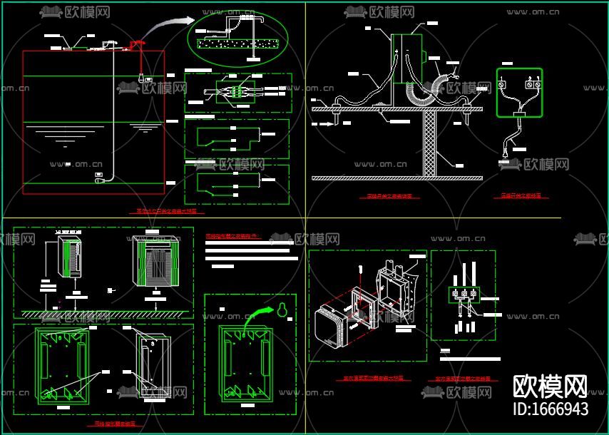 弱电控制元件安装cad大样图下载（渲染图7）