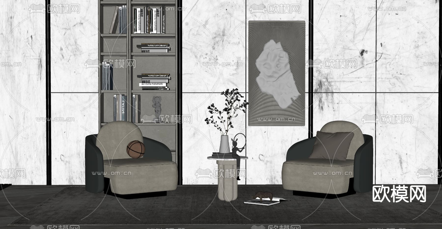 现代轻奢休闲椅su模型下载（渲染图2）