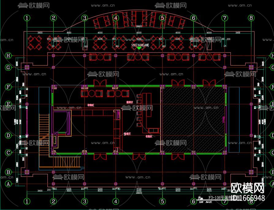 吐司餐厅cad施工图下载（渲染图6）