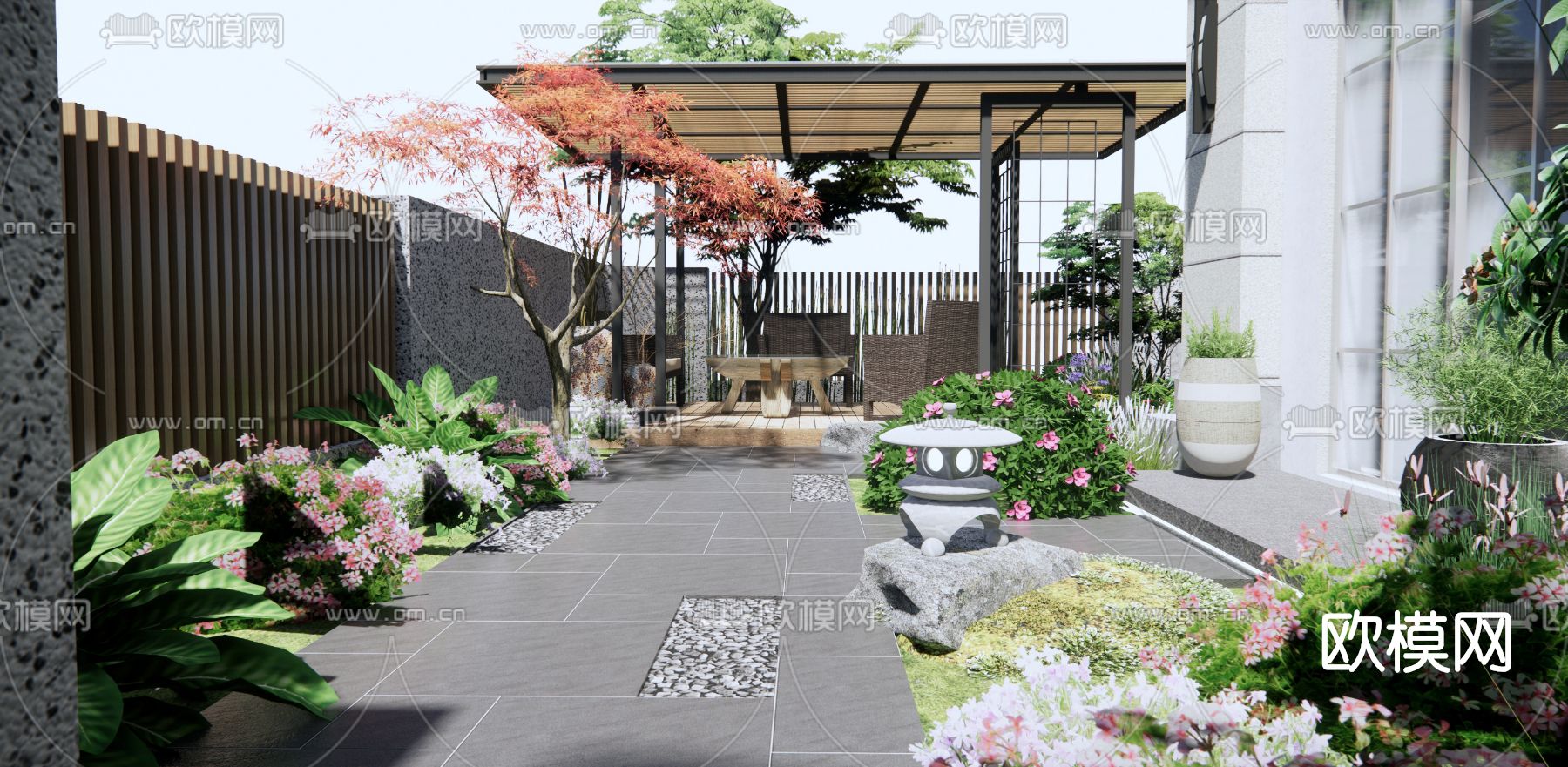 现代庭院花园su模型