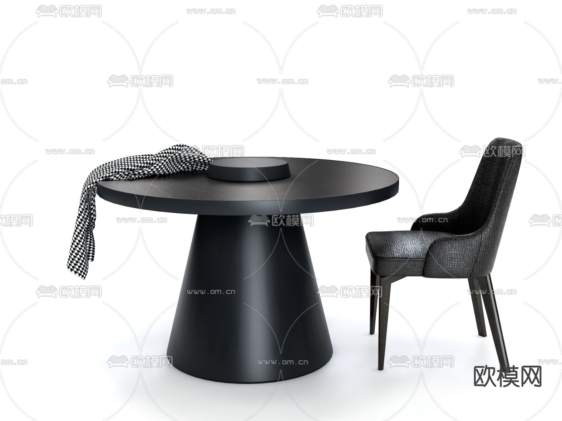 现代圆形餐桌椅su模型下载（渲染图2）