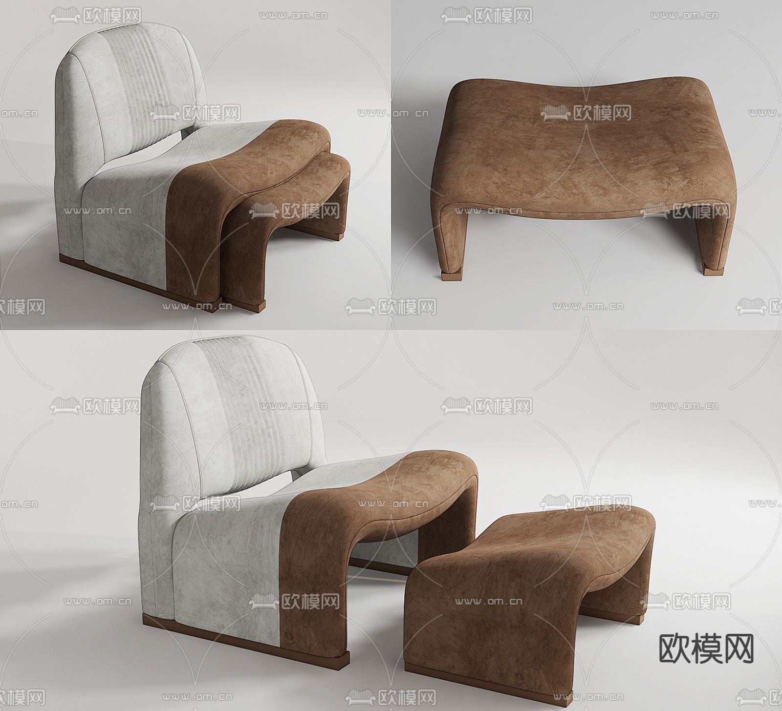 现代布艺休闲沙发su模型下载（渲染图1）