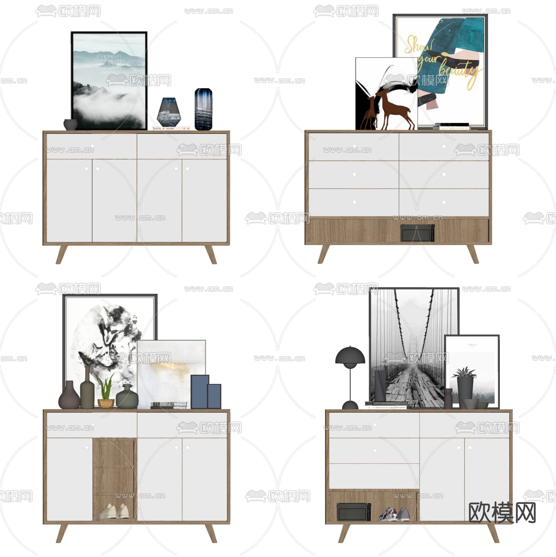 北欧原木鞋柜su模型下载（渲染图1）