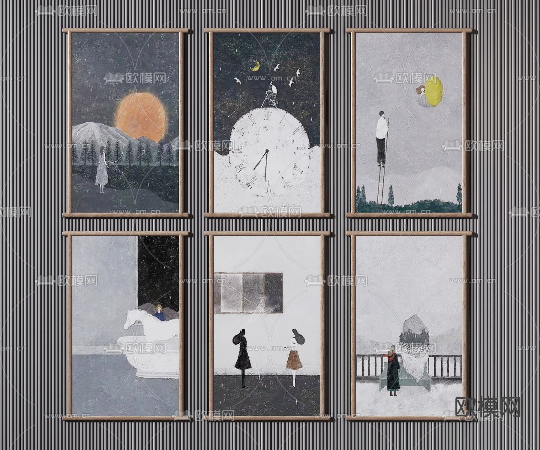 日式人物漫画装饰画挂画3d模型下载