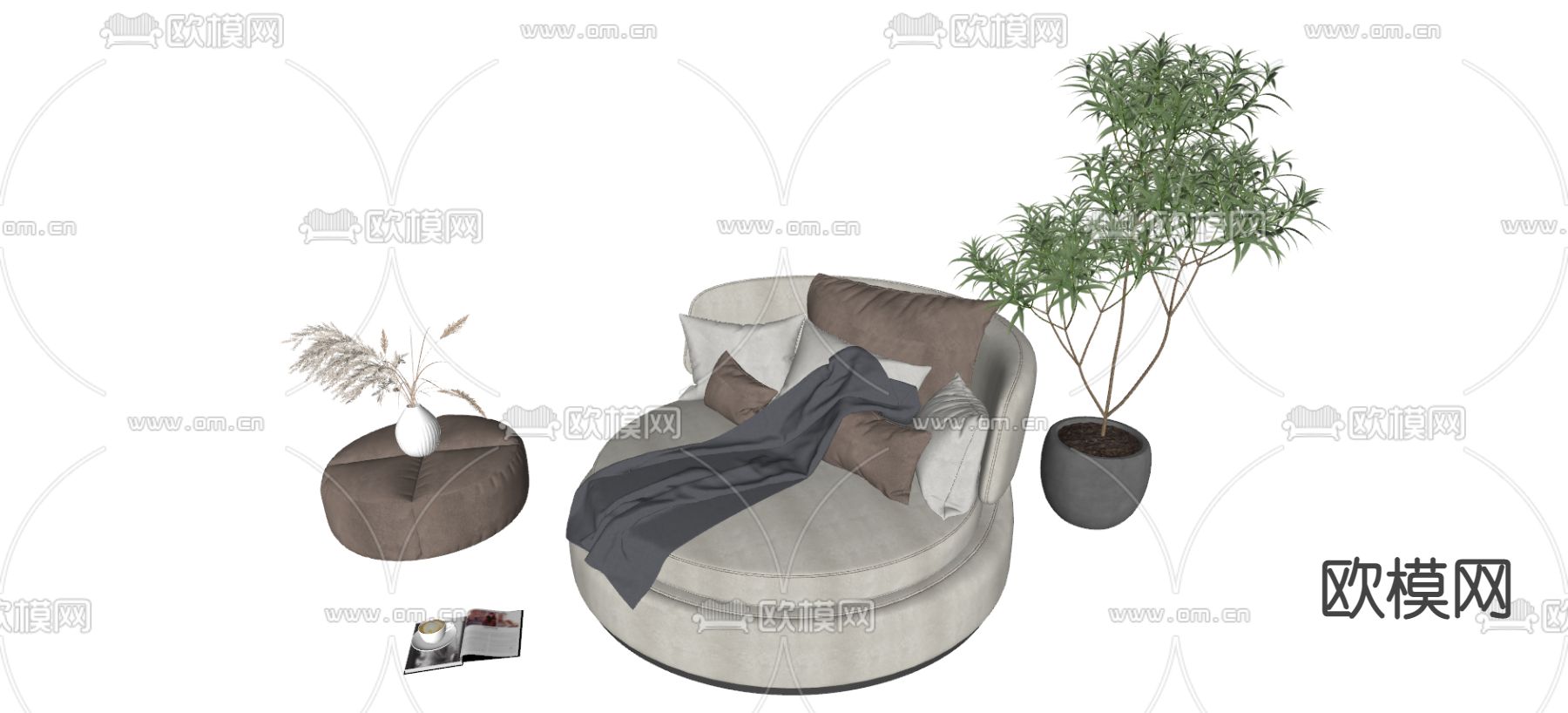 现代布艺休闲沙发su模型下载（渲染图4）