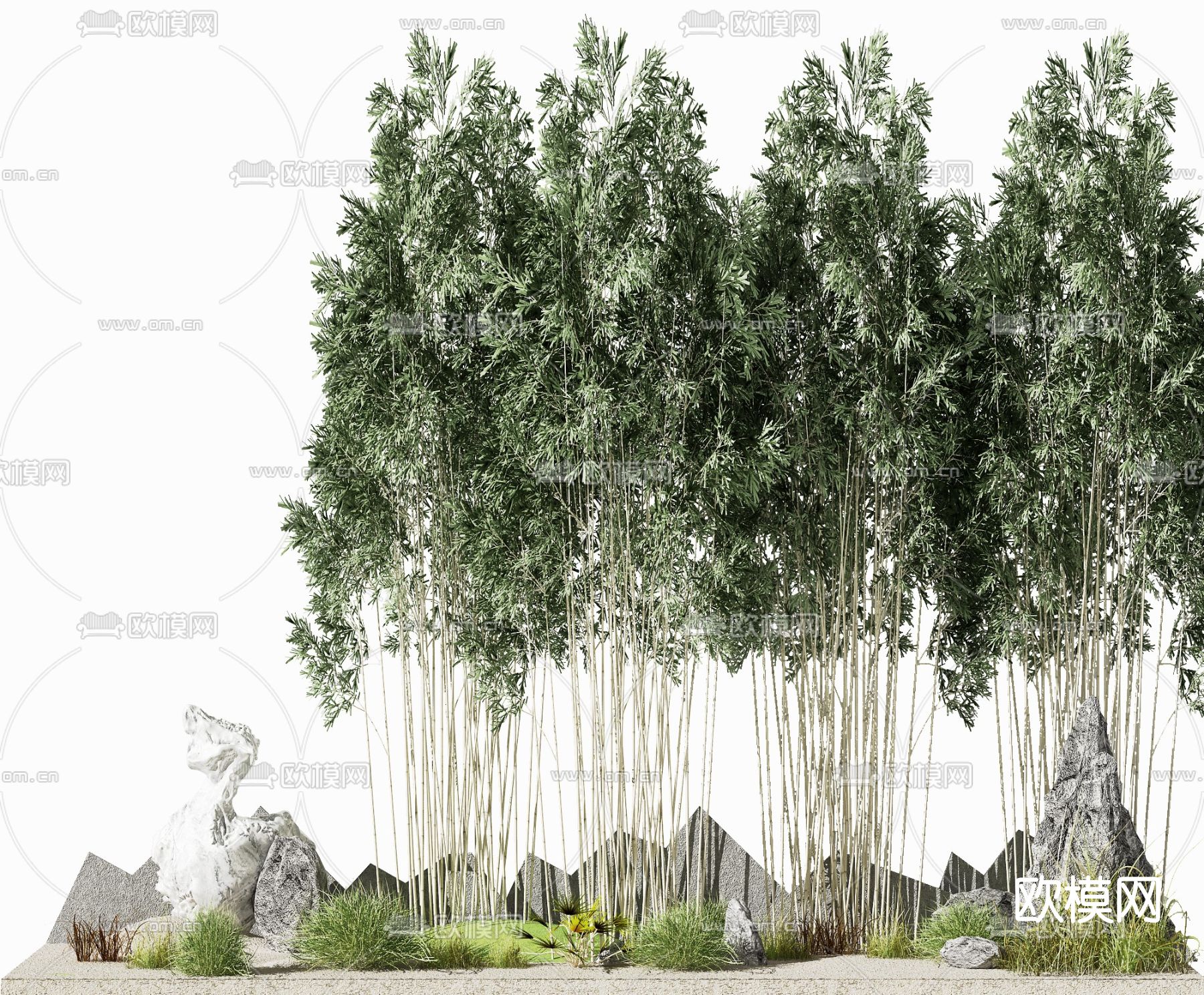 新中式竹子假山小品3d模型下载