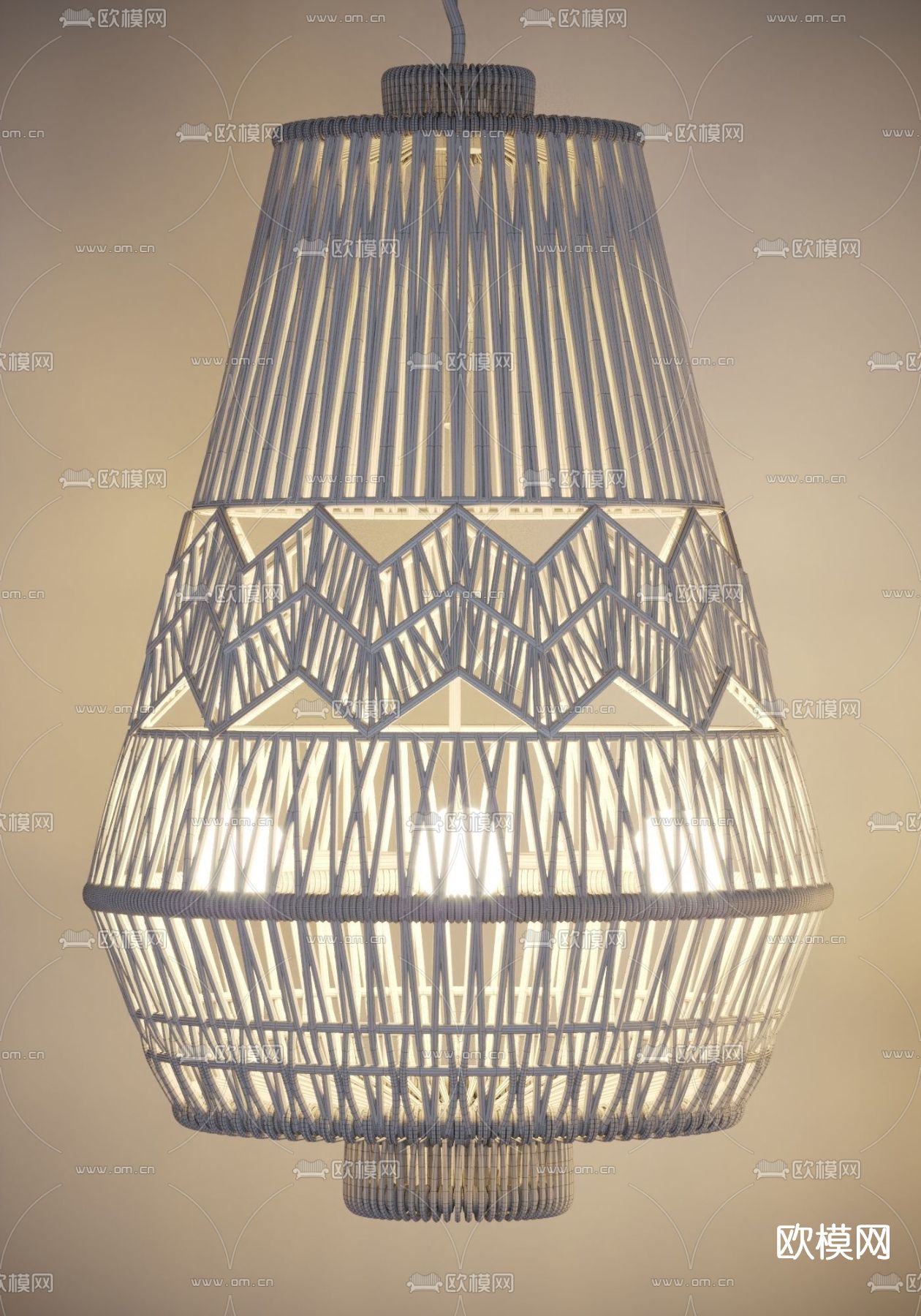 自然风编织灯笼吊灯3d模型下载（渲染图2）