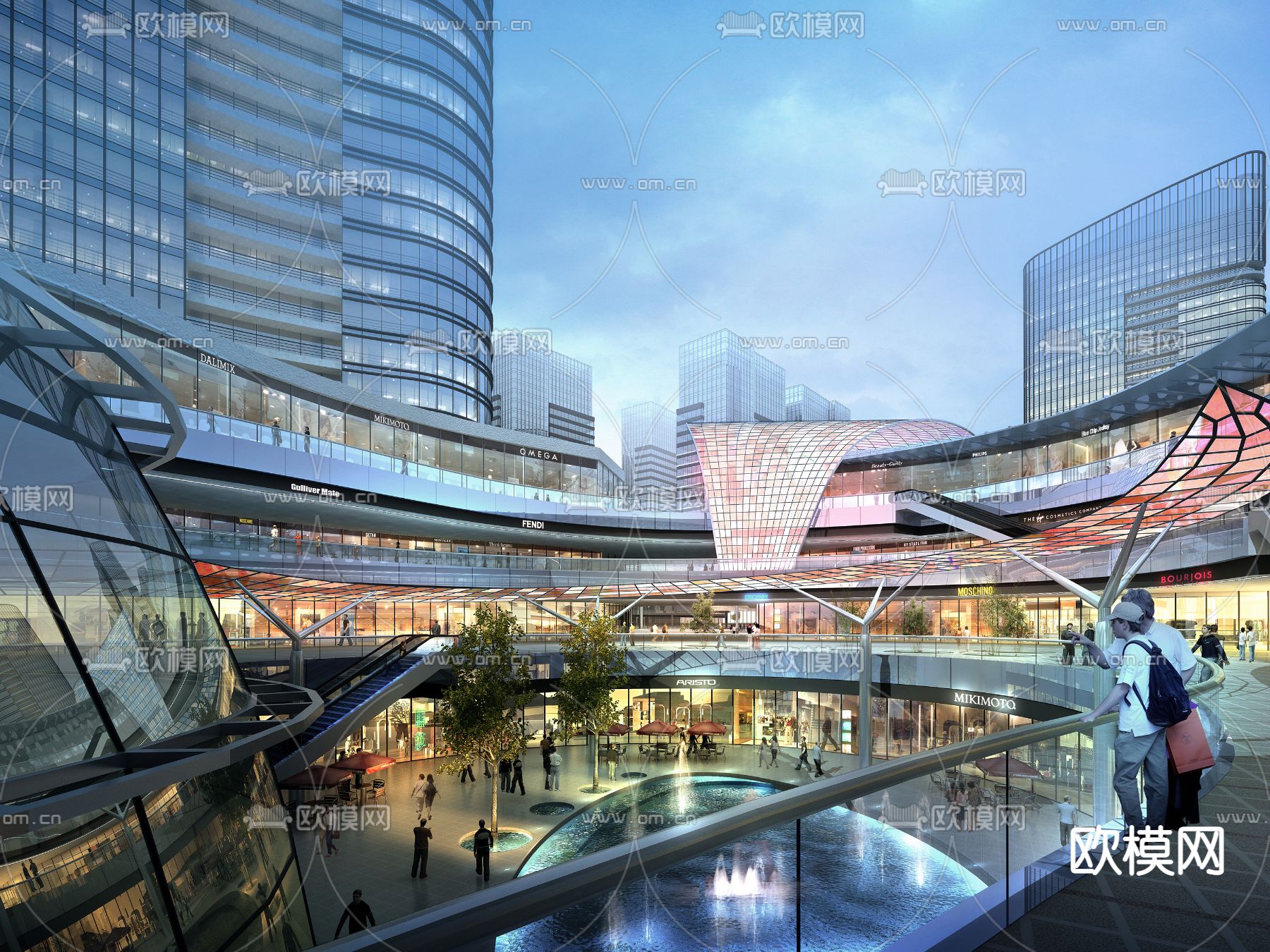 现代商场中庭夜景3d模型下载