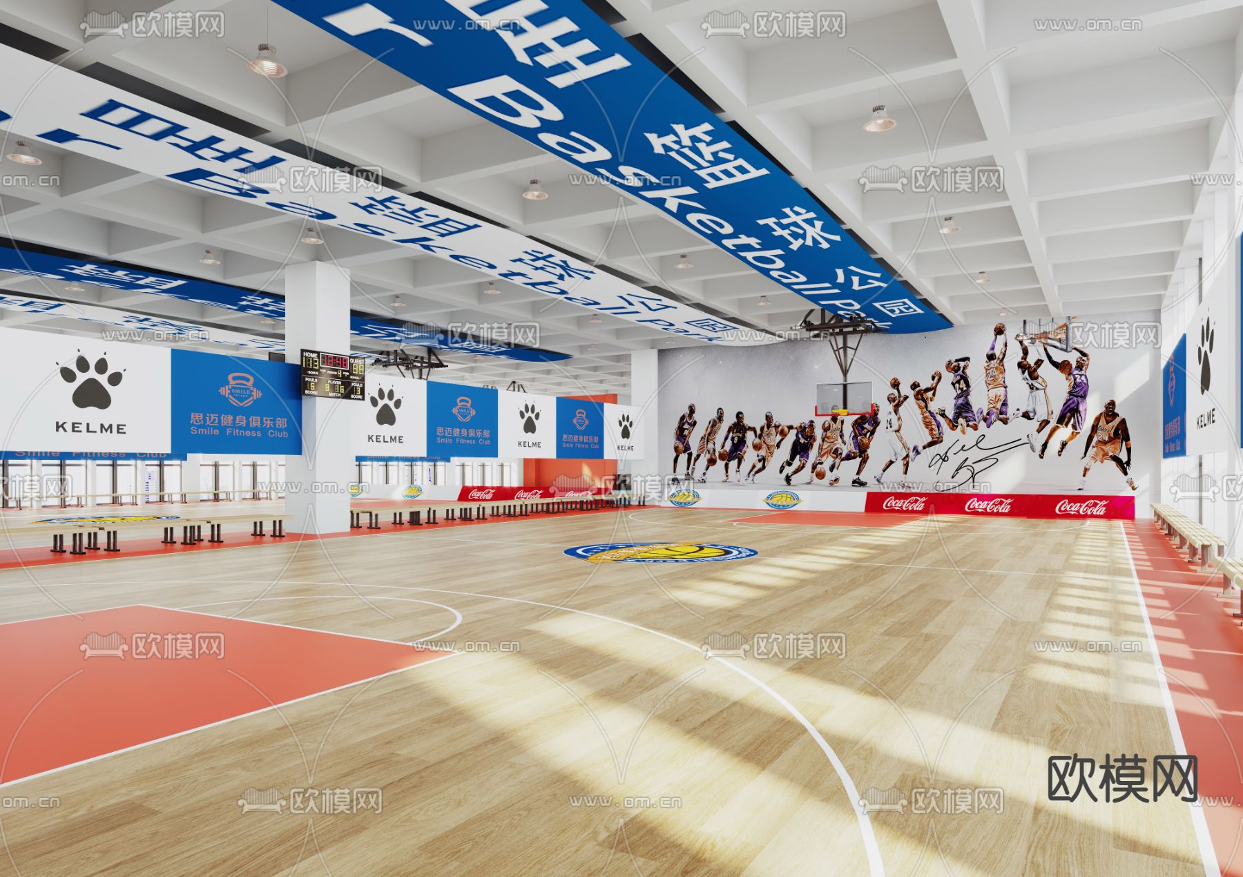 现代室内篮球场3d模型下载（渲染图4）