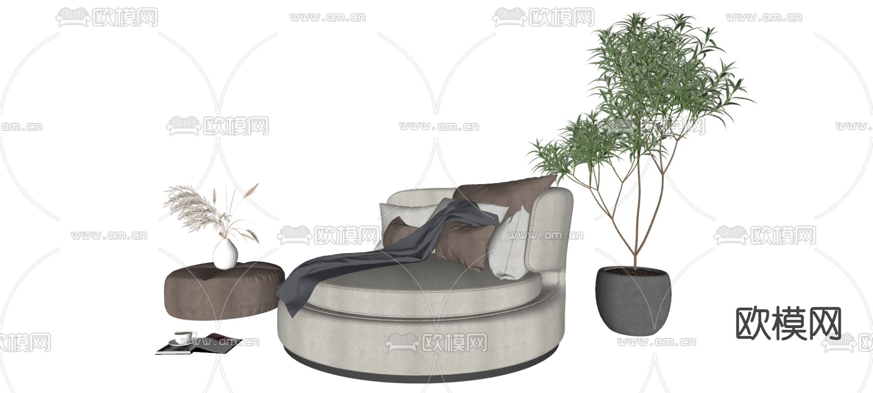 现代布艺休闲沙发su模型下载（渲染图1）
