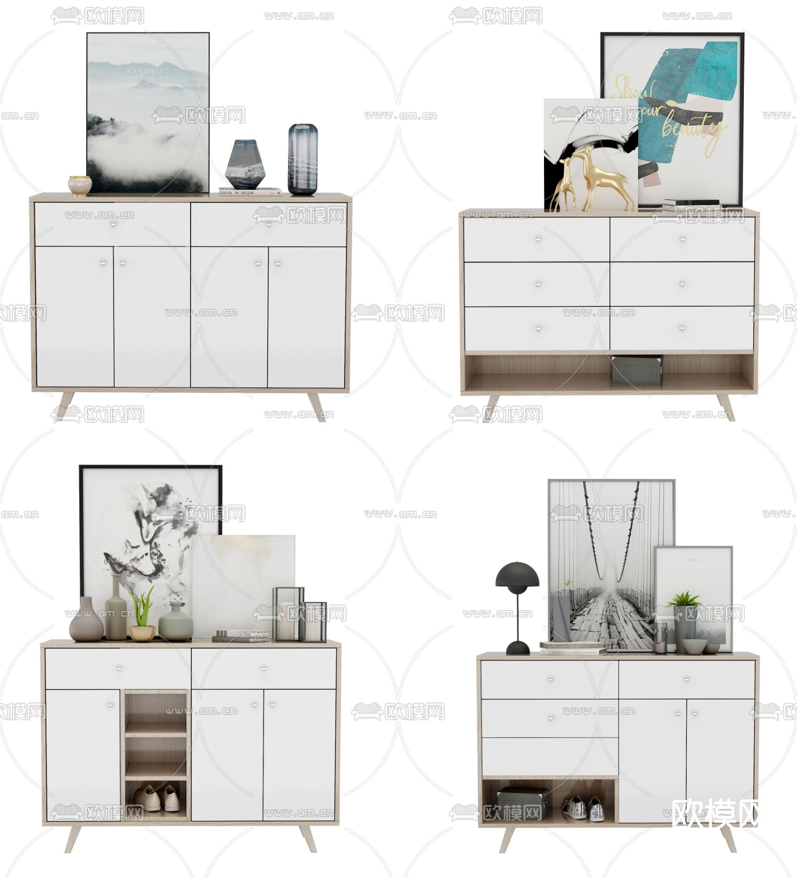 北欧原木鞋柜su模型下载（渲染图2）