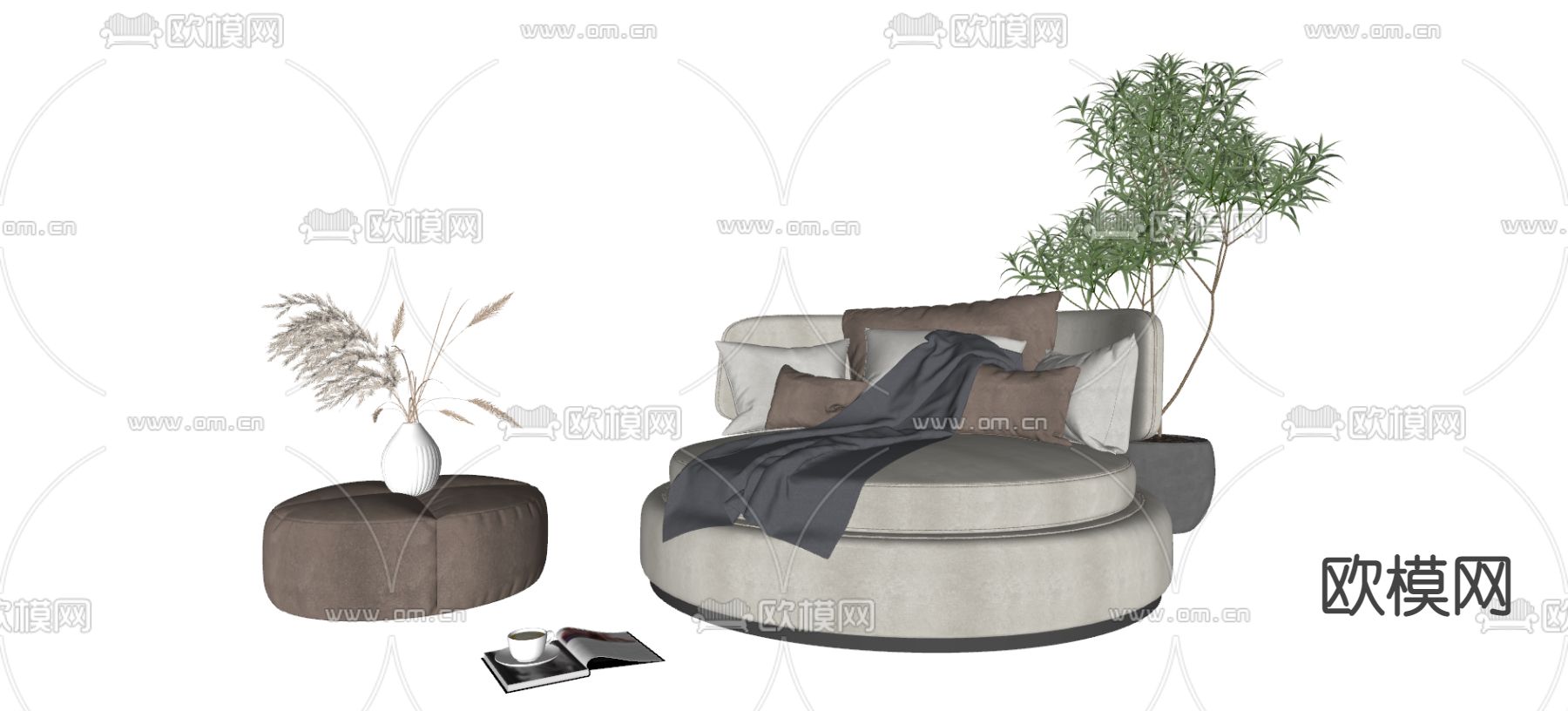 现代布艺休闲沙发su模型下载（渲染图2）