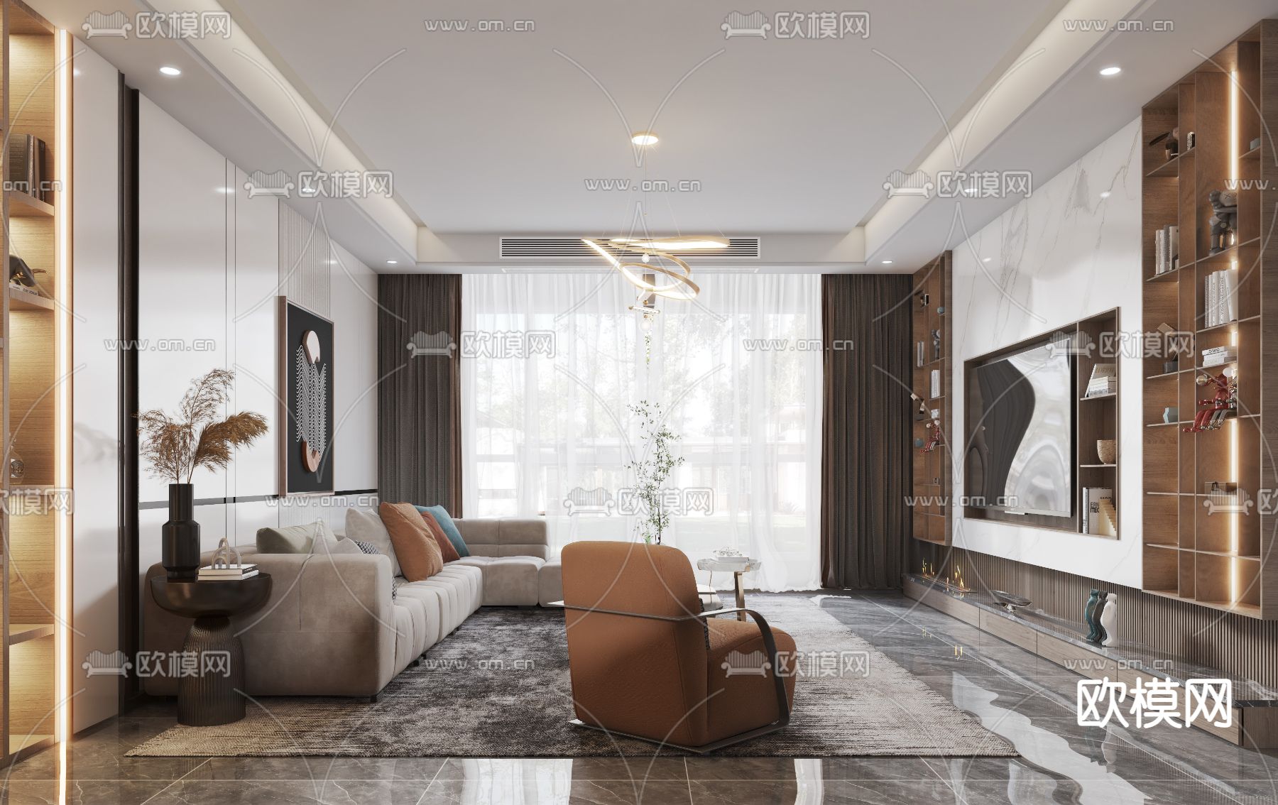 现代轻奢客厅餐厅3d模型下载（渲染图4）