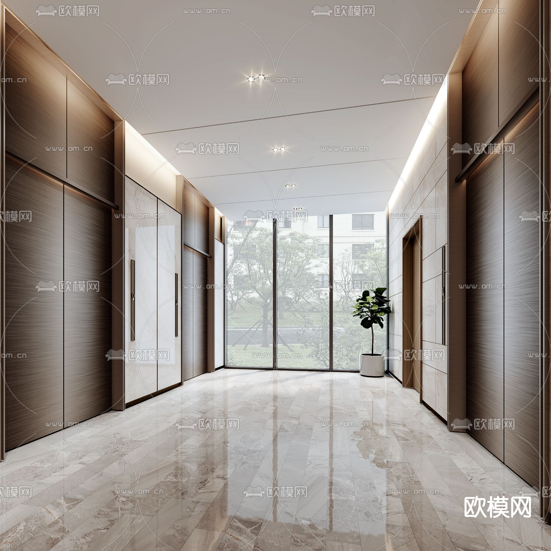 现代办公室前台大厅3d模型下载（渲染图2）