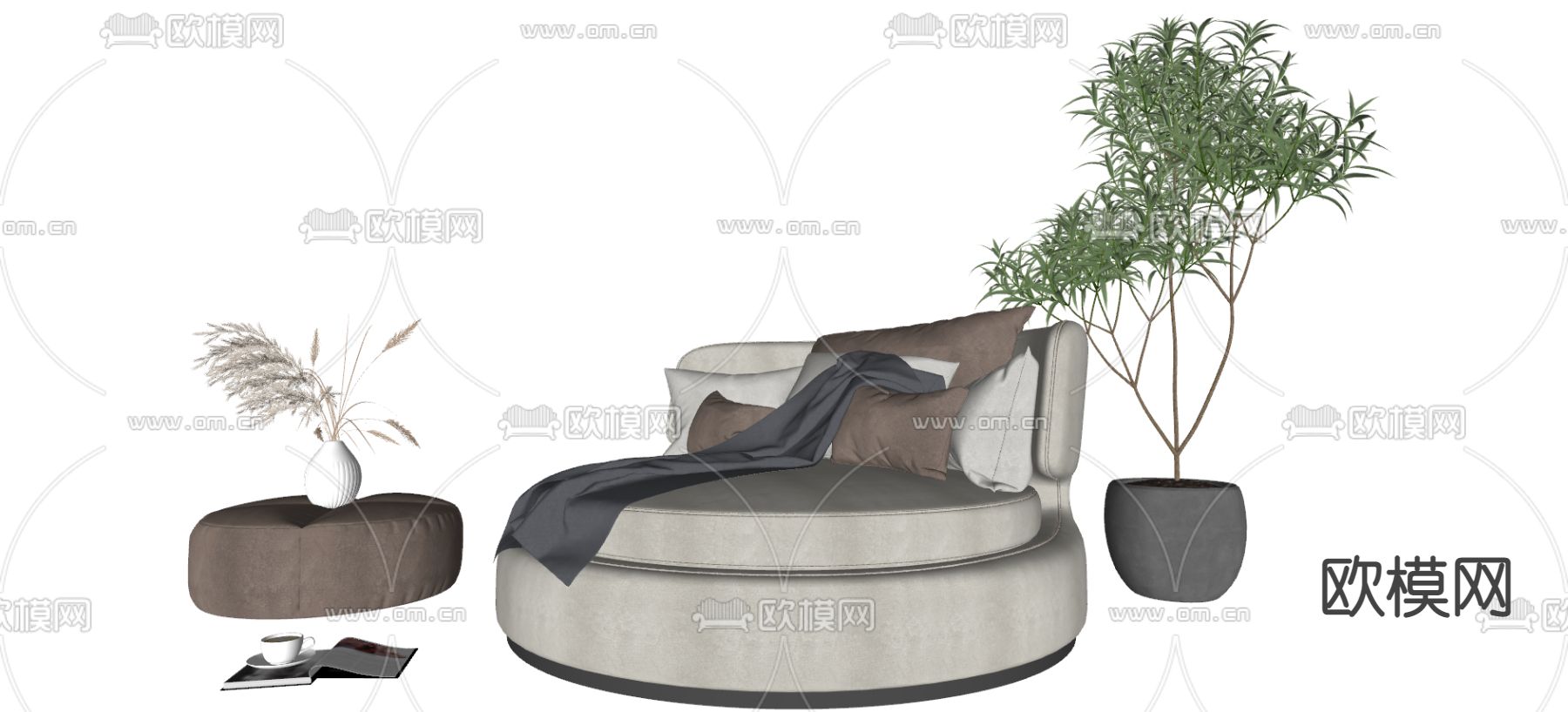 现代布艺休闲沙发su模型下载（渲染图3）