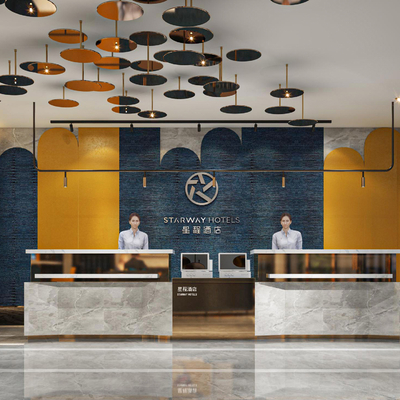  现代酒店前台大厅su模型 