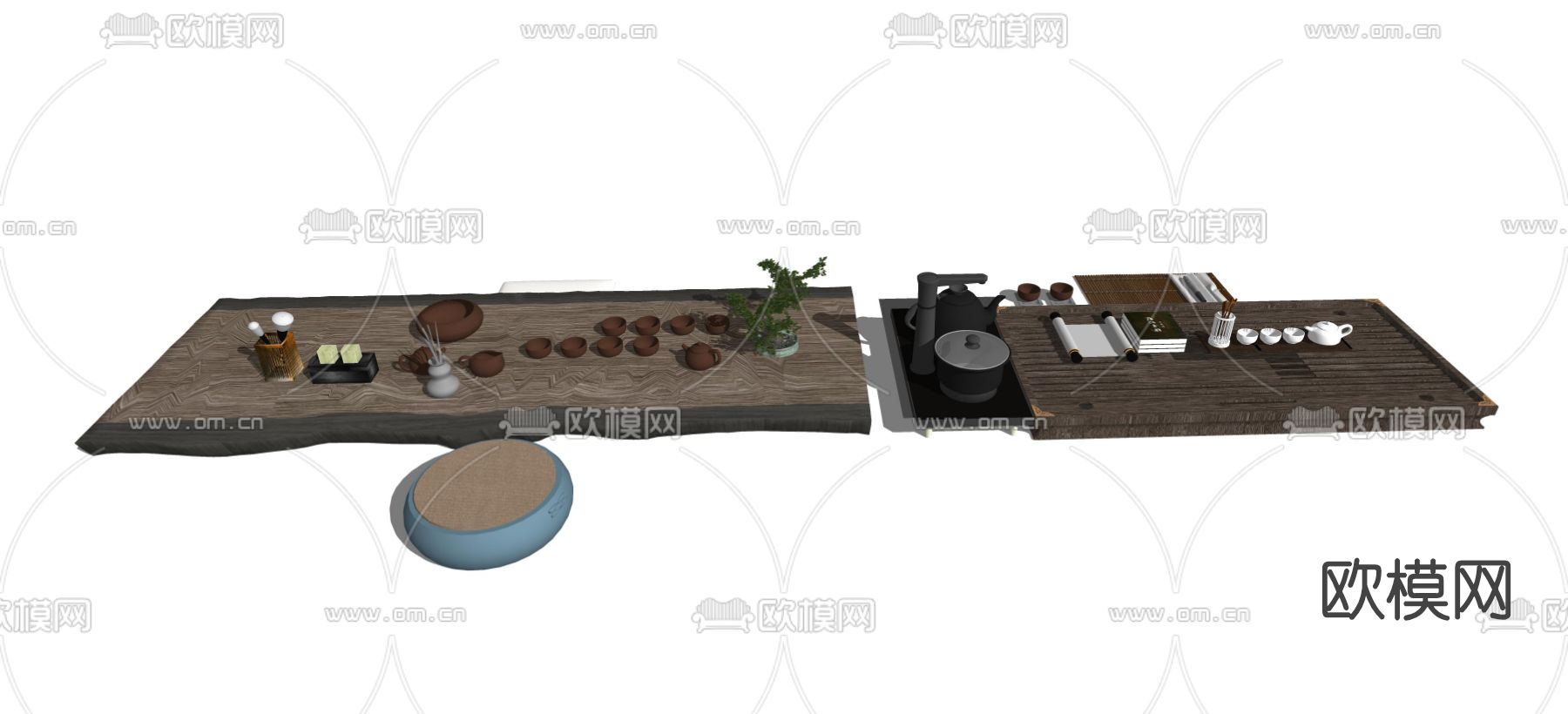 新中式茶具茶盘su模型