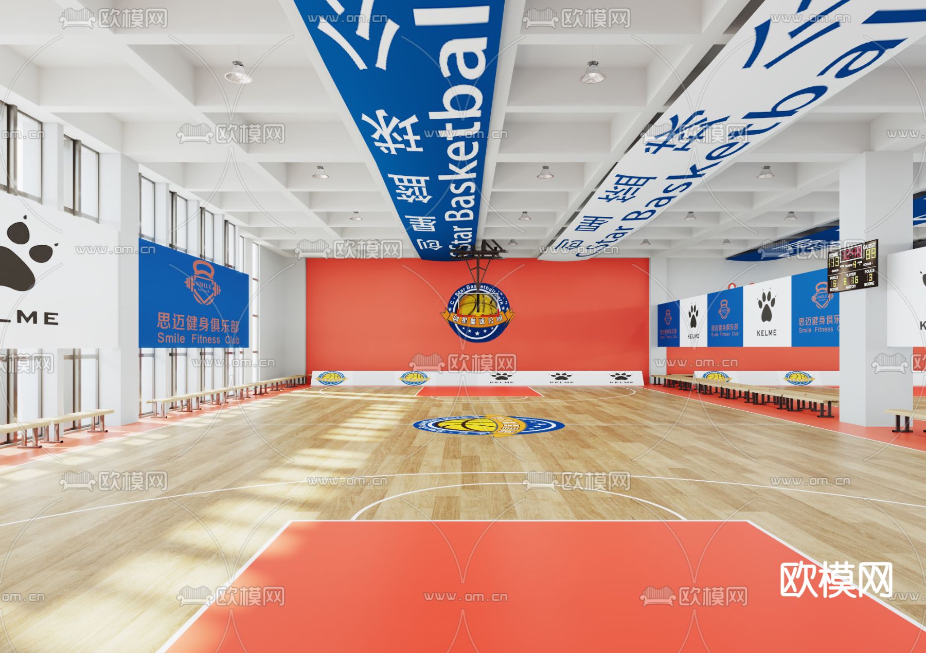 现代室内篮球场3d模型下载（渲染图2）