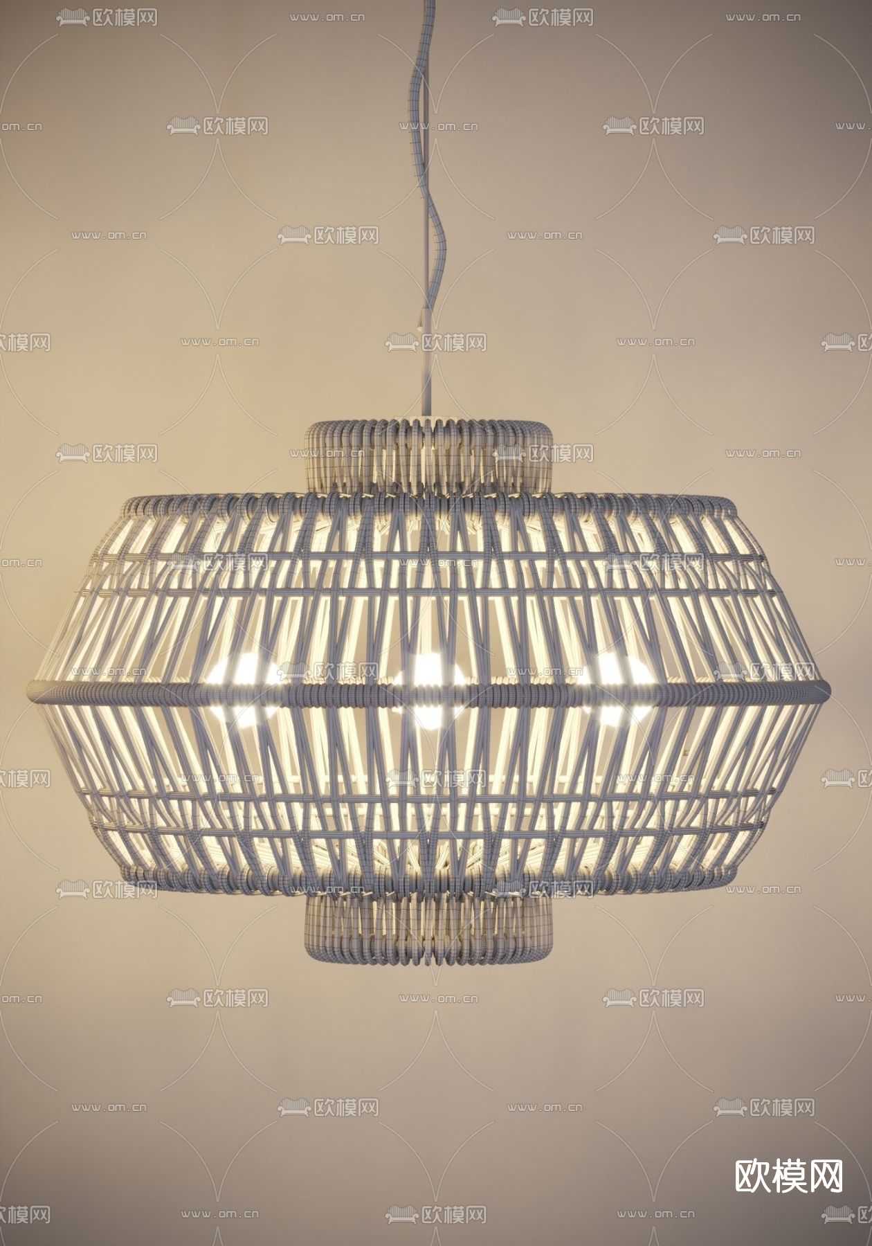 自然风编织灯笼吊灯3d模型下载（渲染图3）