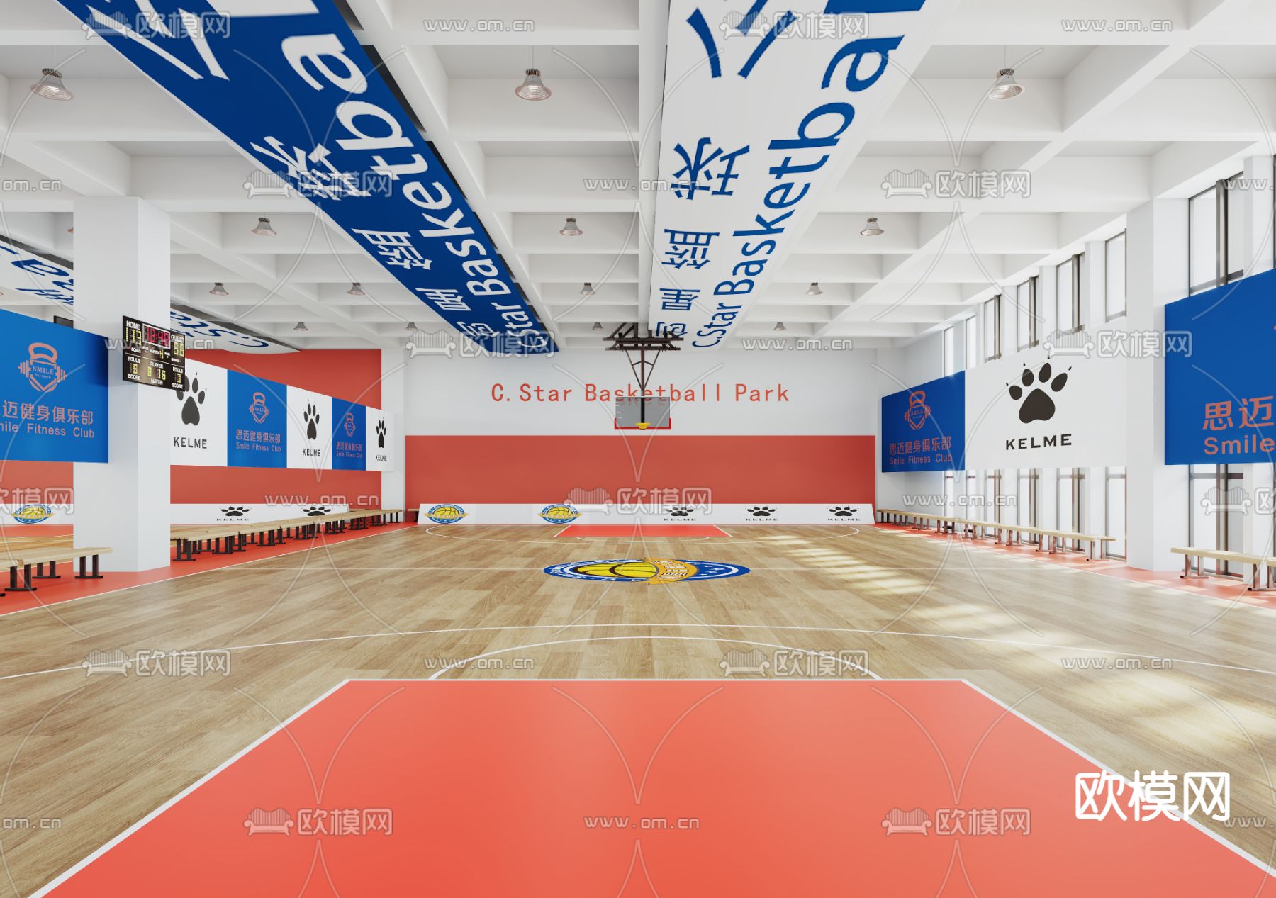 现代室内篮球场3d模型下载（渲染图1）