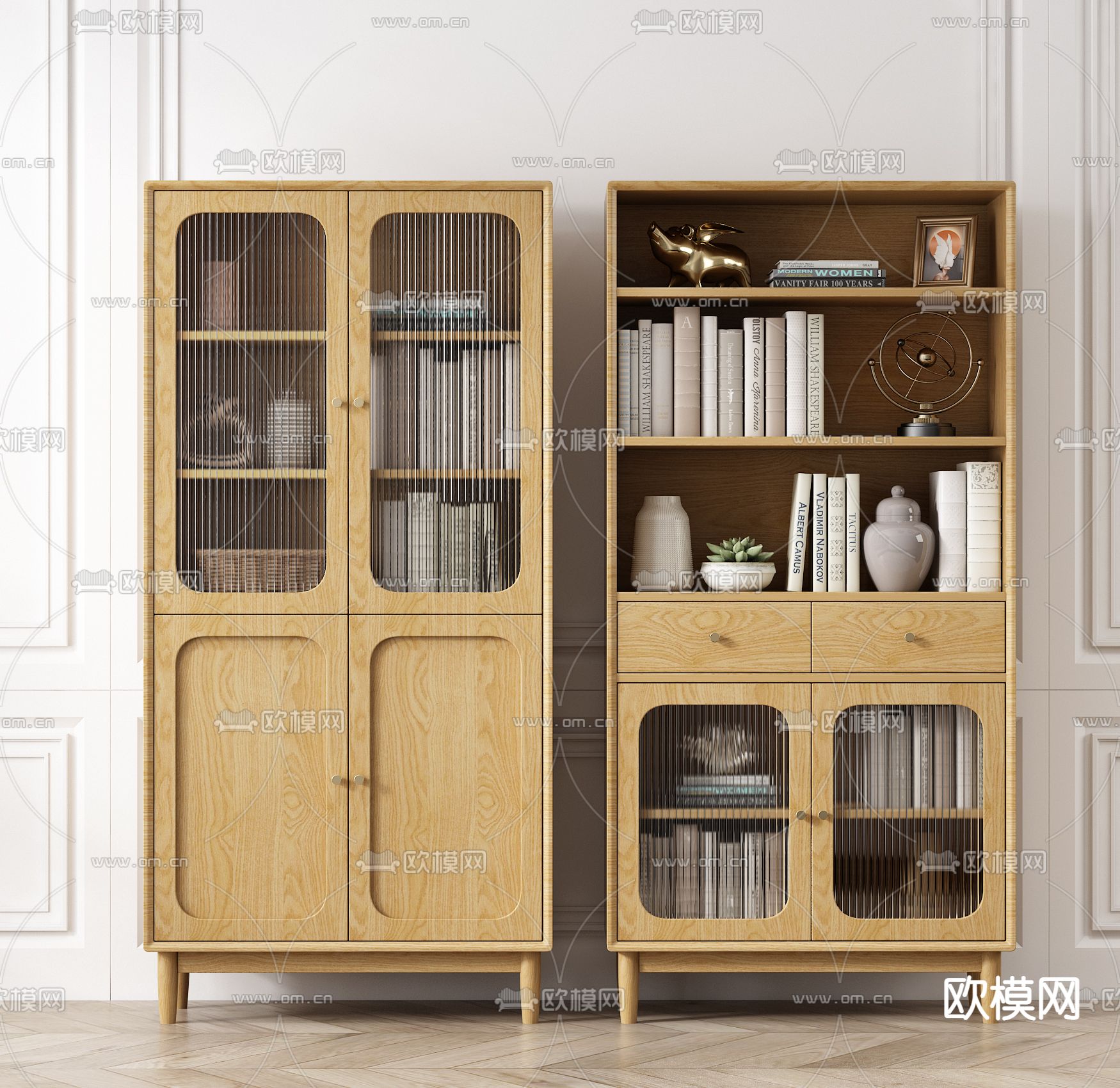 北欧原木书柜3d模型下载
