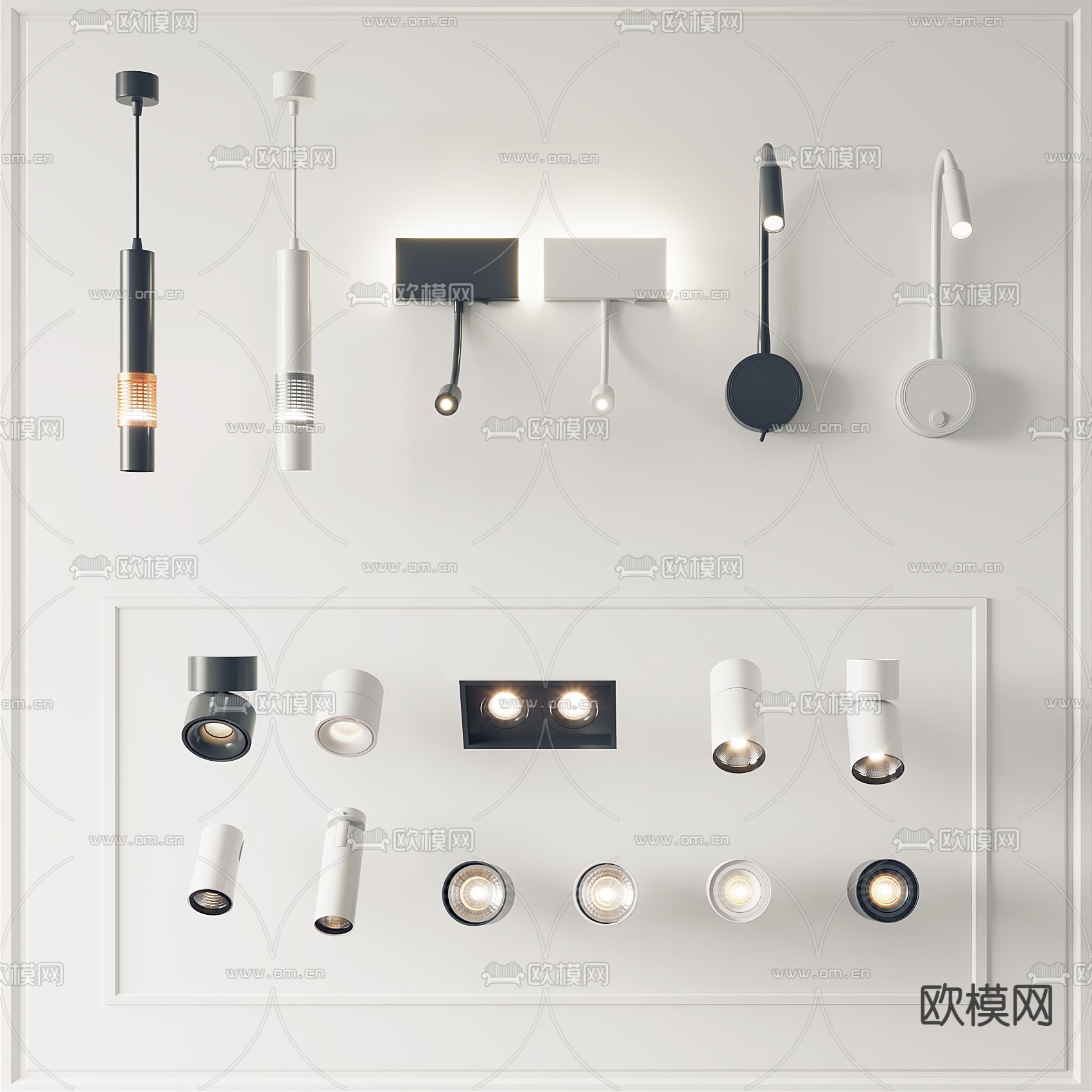 现代吊灯壁灯筒灯射灯3d模型