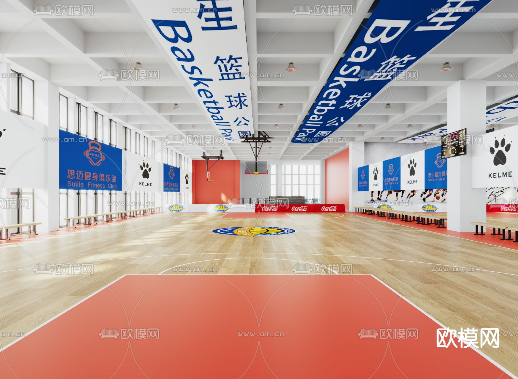 现代室内篮球场3d模型下载（渲染图3）