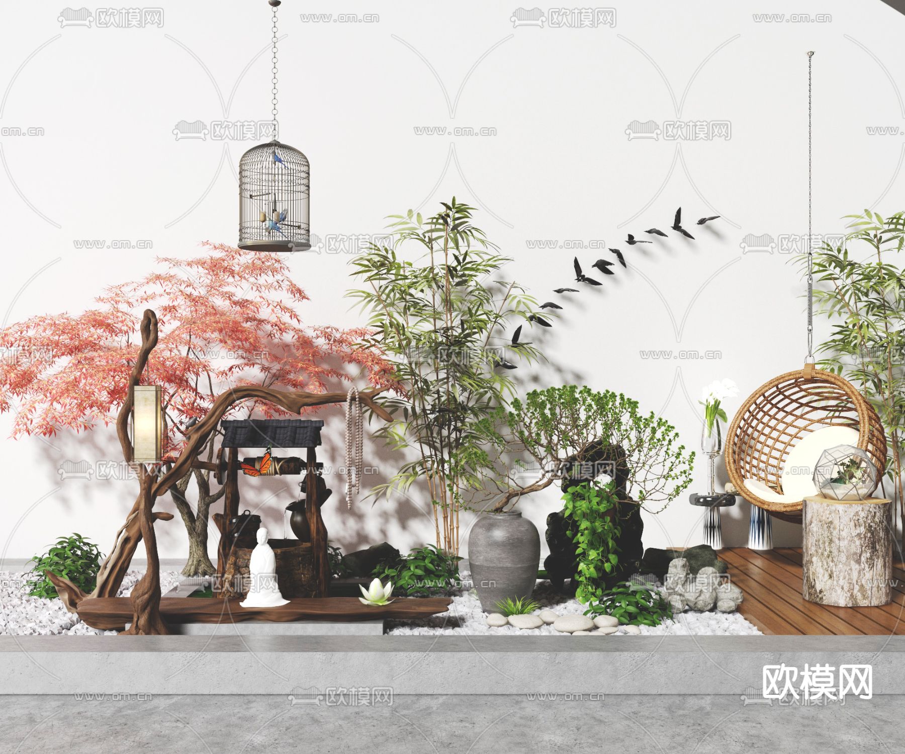 新中式红枫叶园艺小品3d模型