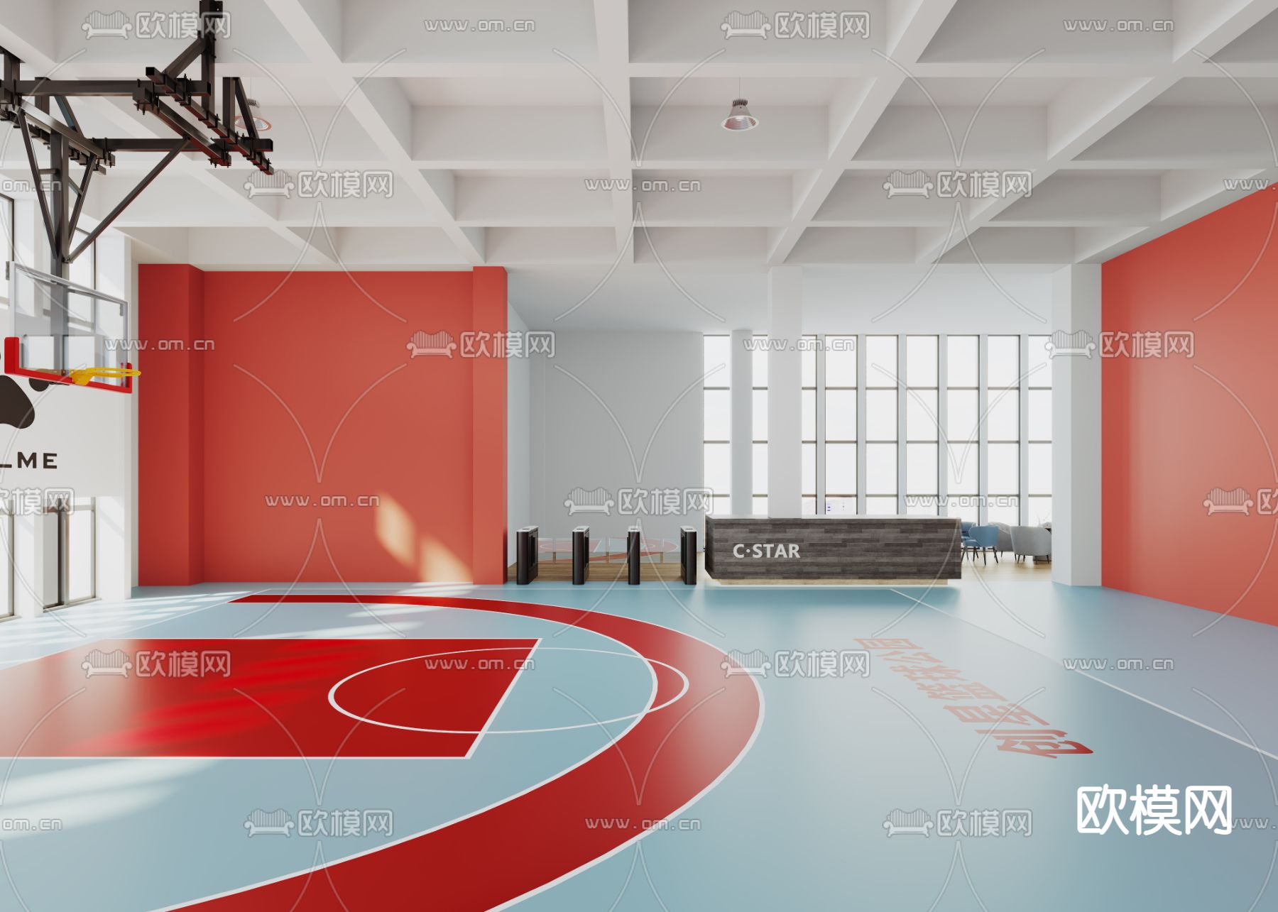 现代室内篮球场3d模型下载（渲染图5）