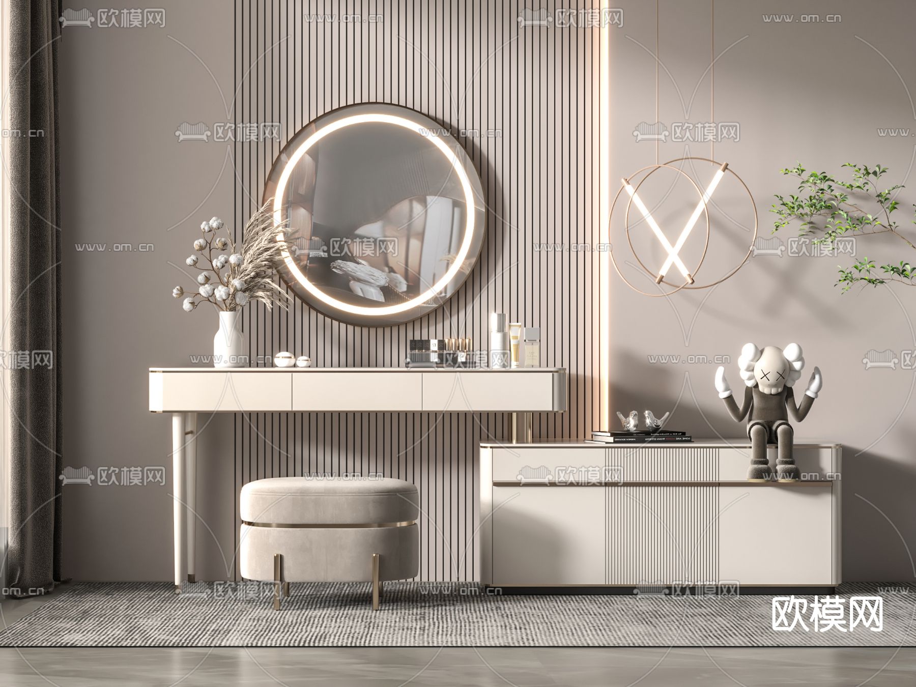 现代轻奢梳妆台su模型下载（渲染图1）
