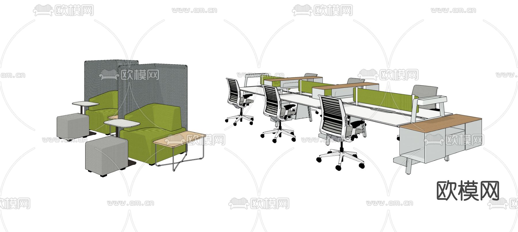 现代办公桌椅su模型下载（渲染图2）