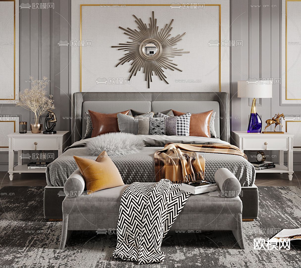 美式卧室主人房3d模型下载（渲染图2）