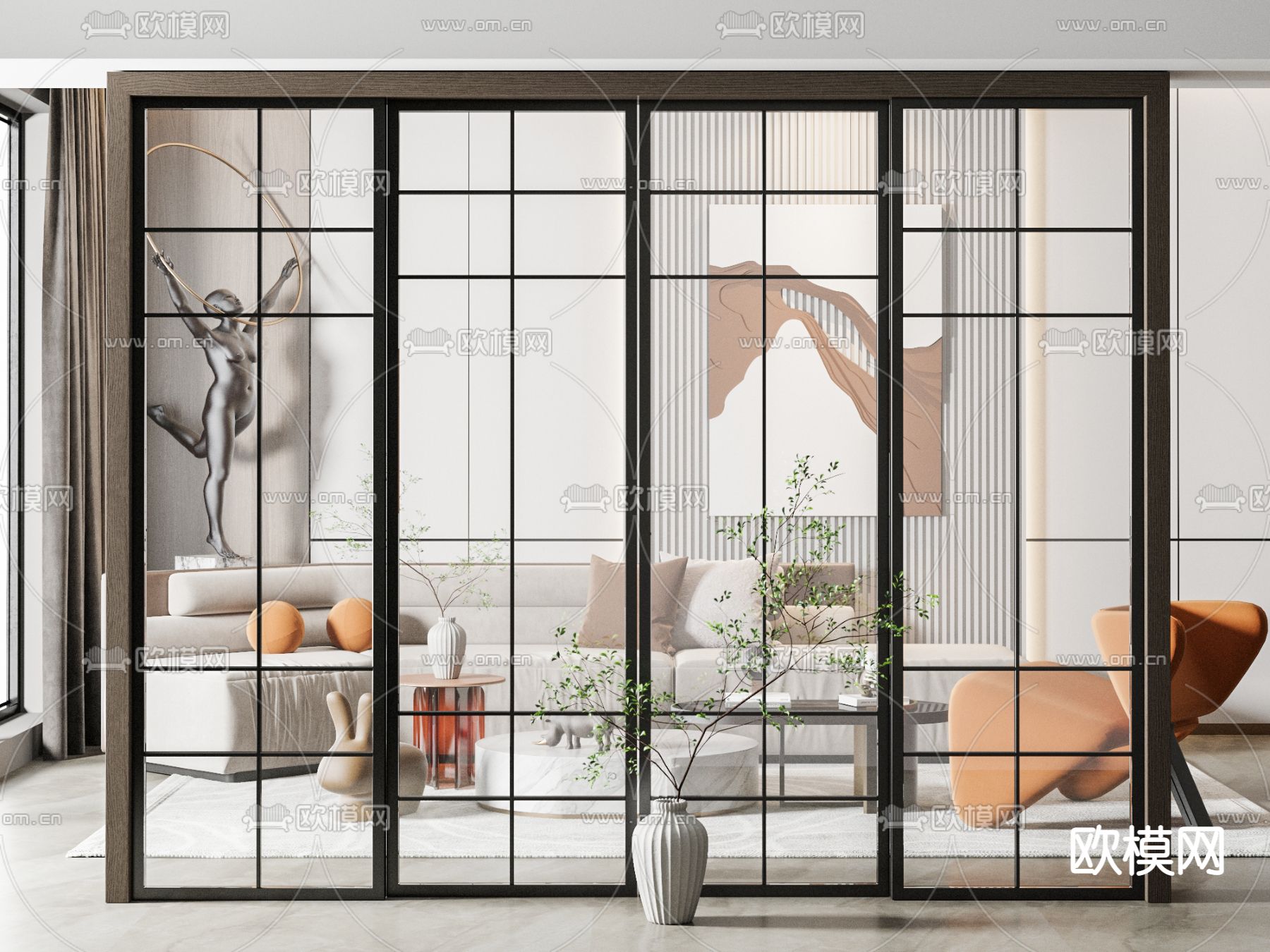 现代玻璃屏风3d模型