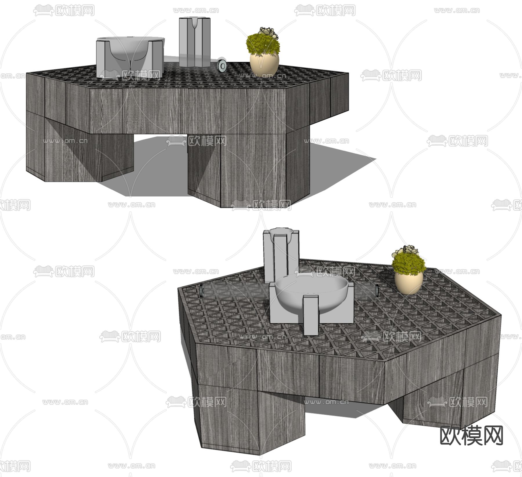 现代茶几su模型下载（渲染图2）
