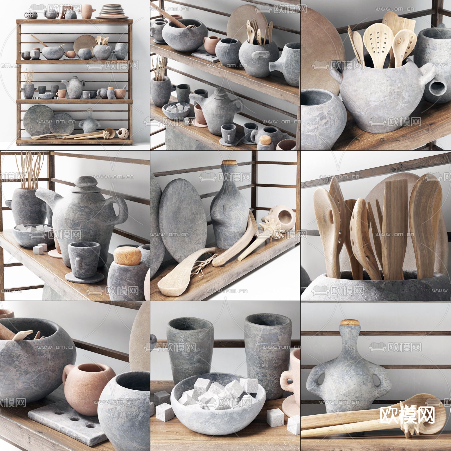 现代陶罐器皿工艺品3d模型下载（渲染图2）