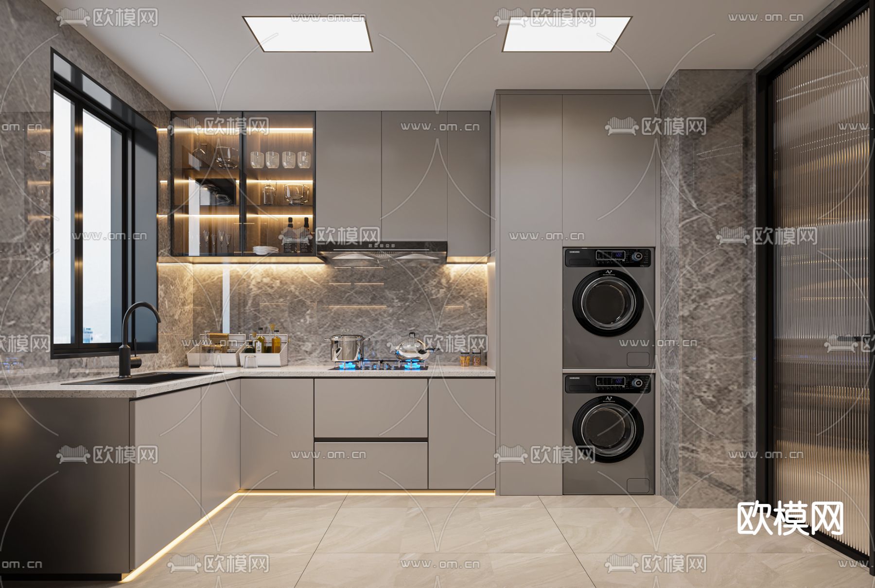 现代轻奢客餐厅3d模型下载（渲染图5）