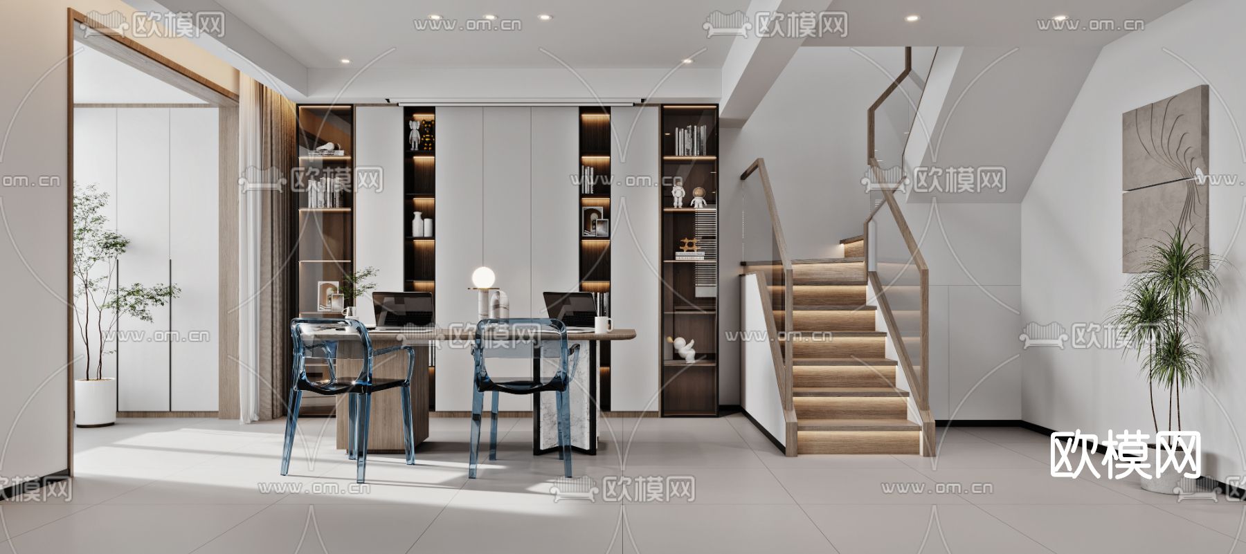 现代复式客厅餐厅3d模型