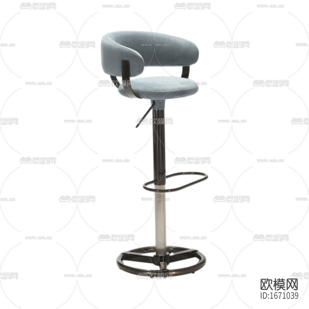 现代简约不锈钢大理石蓝色布艺吧椅