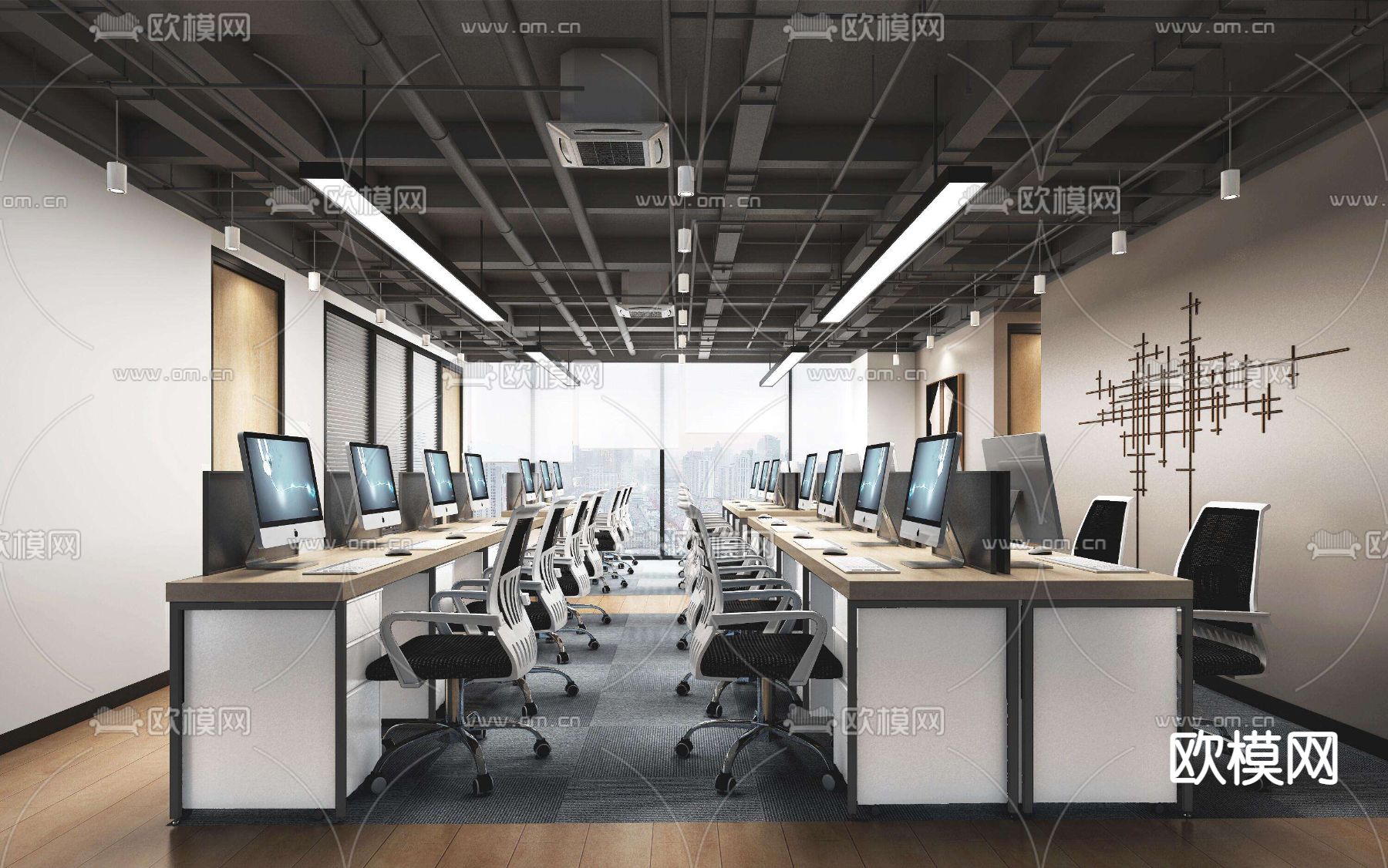 现代敞开式办公区3d模型