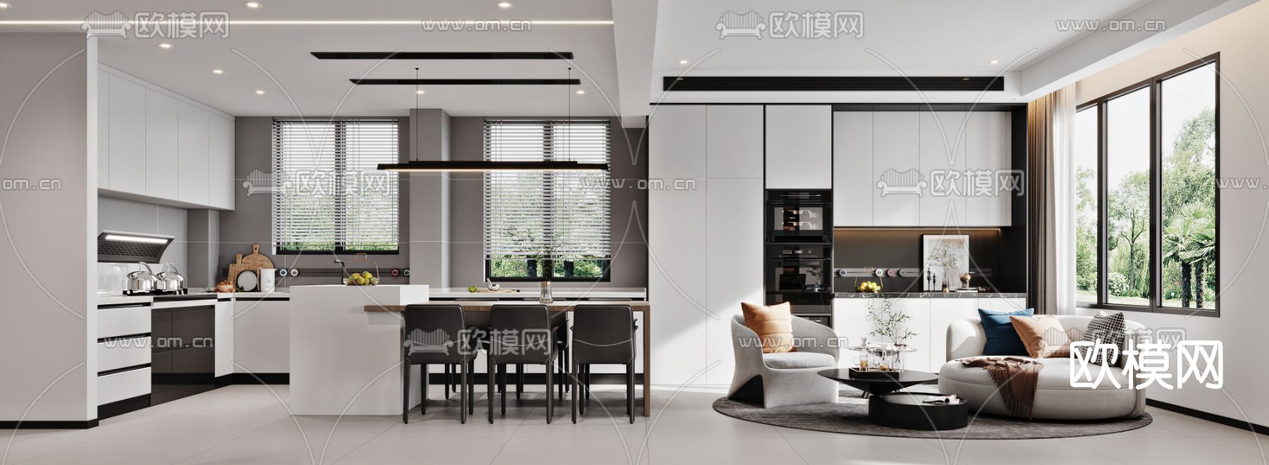 现代复式客厅餐厅3d模型