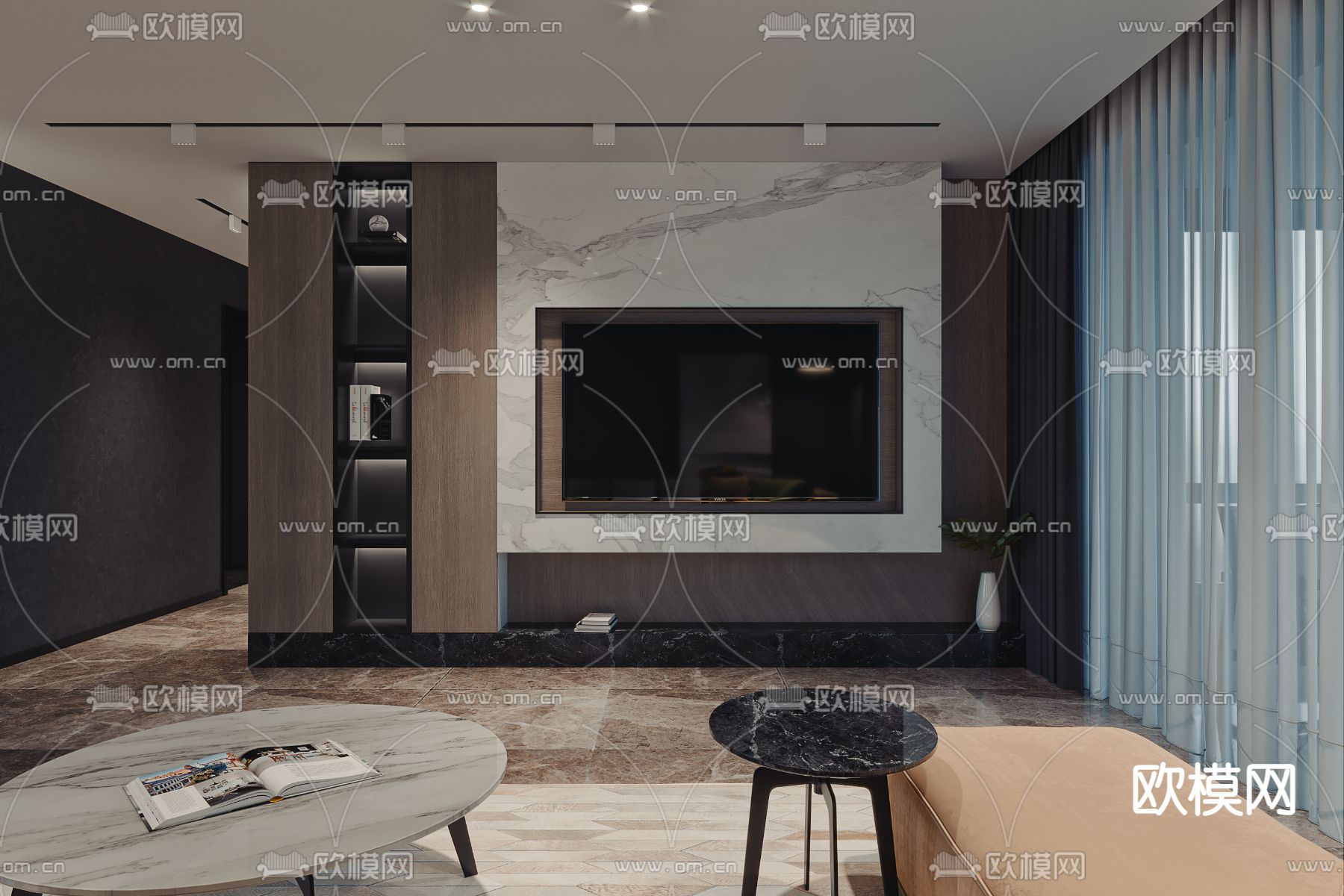 现代高级灰客餐厅3d模型下载（渲染图2）