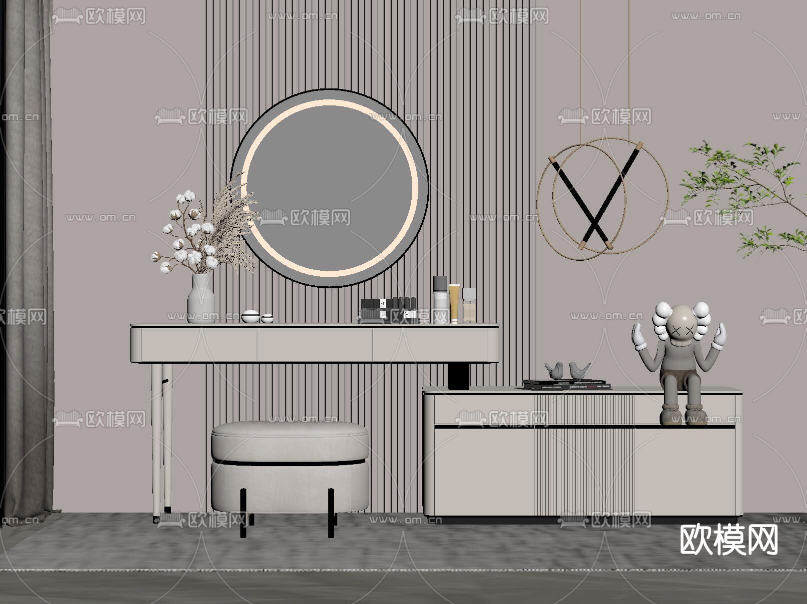 现代轻奢梳妆台su模型下载（渲染图2）