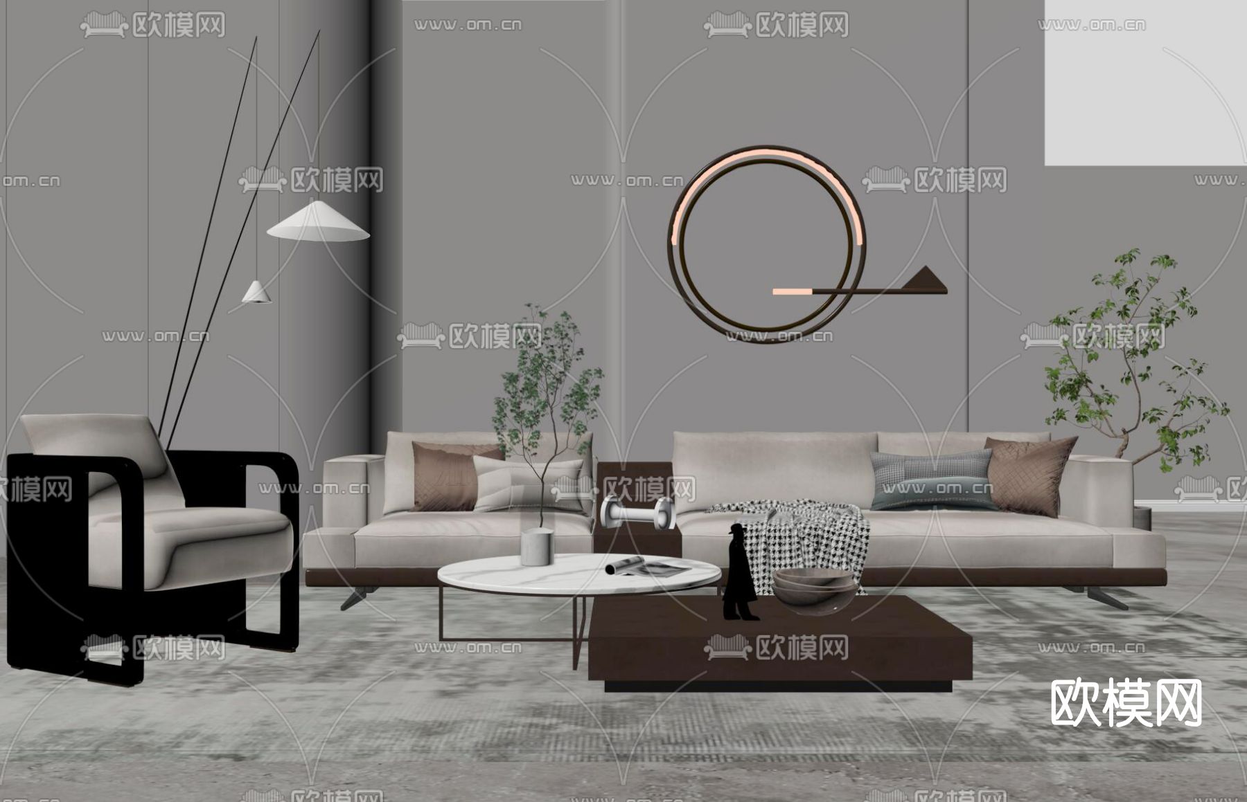现代布艺沙发组合su模型下载（渲染图2）